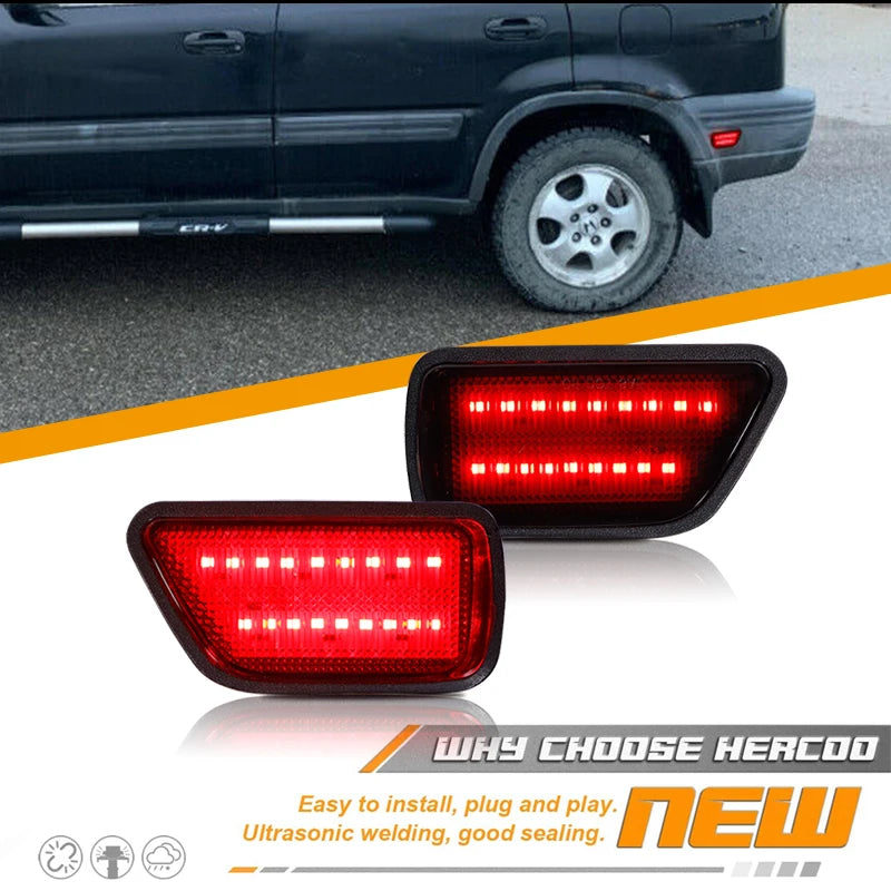 2pcs Red Full LED Rear Side Marker Light For 1997-2001 Honda CR-V Right Passenger, Replace OEM Rear Bumper Sidemarker Lamps T10