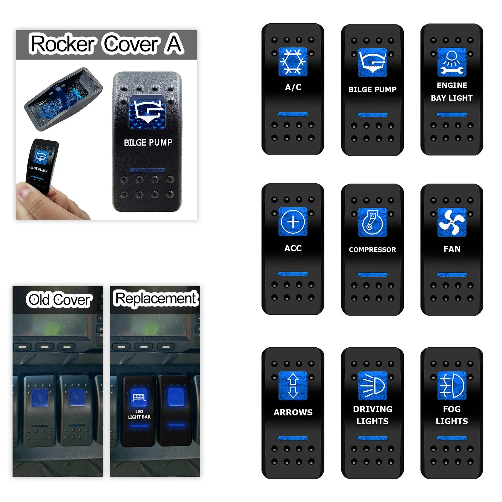 BANDC Rocker Switch Cover (No Switch) Anchor Bilge Pump Labels Cap for Car RV Marine Dash Panel Boat Accessories Carling Switch