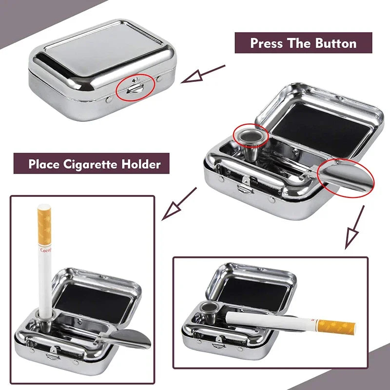 Mini Portable Metal Ashtray for Cars, Desk Ashtray with Lockable Lid, Pocket Ashtray, Gift for Men, 1Units.