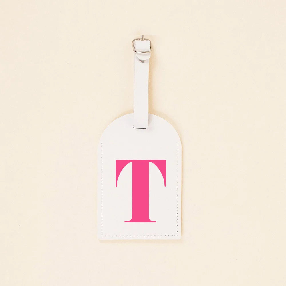 Rose Pink Initial Monogram Luggage Tag Bachelorette Party Favors Girls Trip Travel Gift PU Leather for Suitcase Baggage Handbag