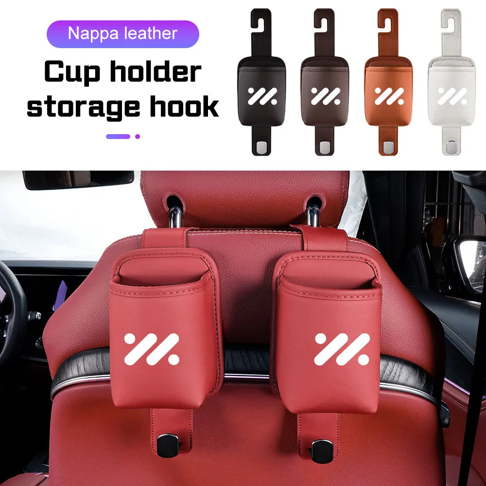 Leather Car Water Cup Holder For IM Motors MG IM6 IM5 LS7 L7 LS6 L6 Backrest Storage Bag ,Trash Can with Hook Bags Umbrella Clip