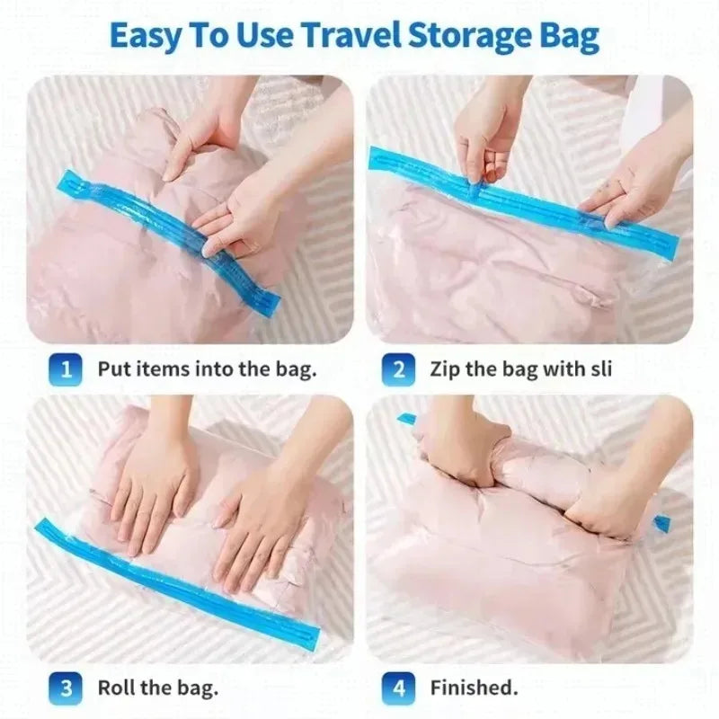 1-8pcs Travel Compression Bags, Travel Essentials Vacuum Storage Bags Space Saving Bags for Suitcases Organizer for Clothes