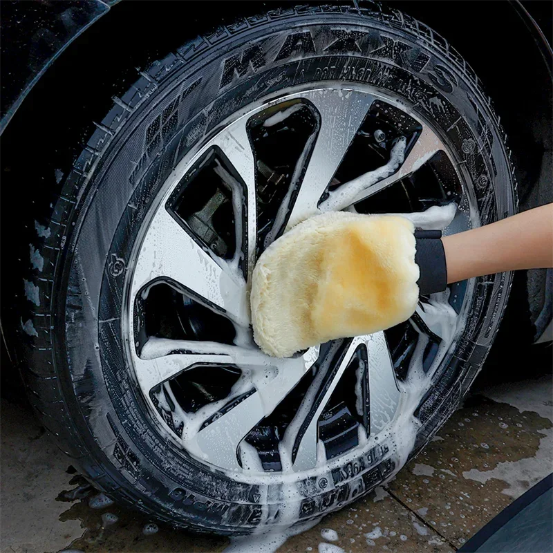 1/5 Pcs Soft Thickened  Imitation Wool Plush Car Wash Gloves Wiping Car Cleaning Mitt Double-faced Glove Car Washing Supplies