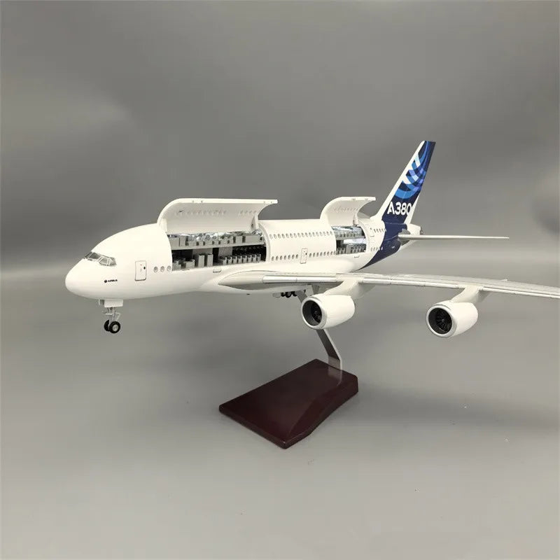 New Type Diecast Model A380 Prototype Resin Openable Cabin Door Airplane With Light Airline Collection Decoration Display Gifts