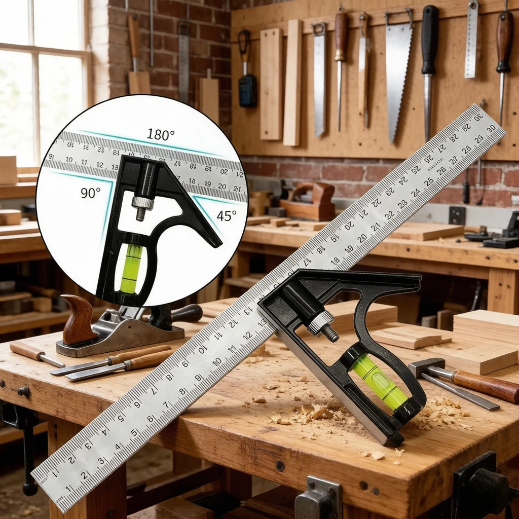 Movable Combination Square with Level 300mm Stainless Steel Angle Ruler for Woodworking 45/90 Degree Angle Finder Carpenter Tool
