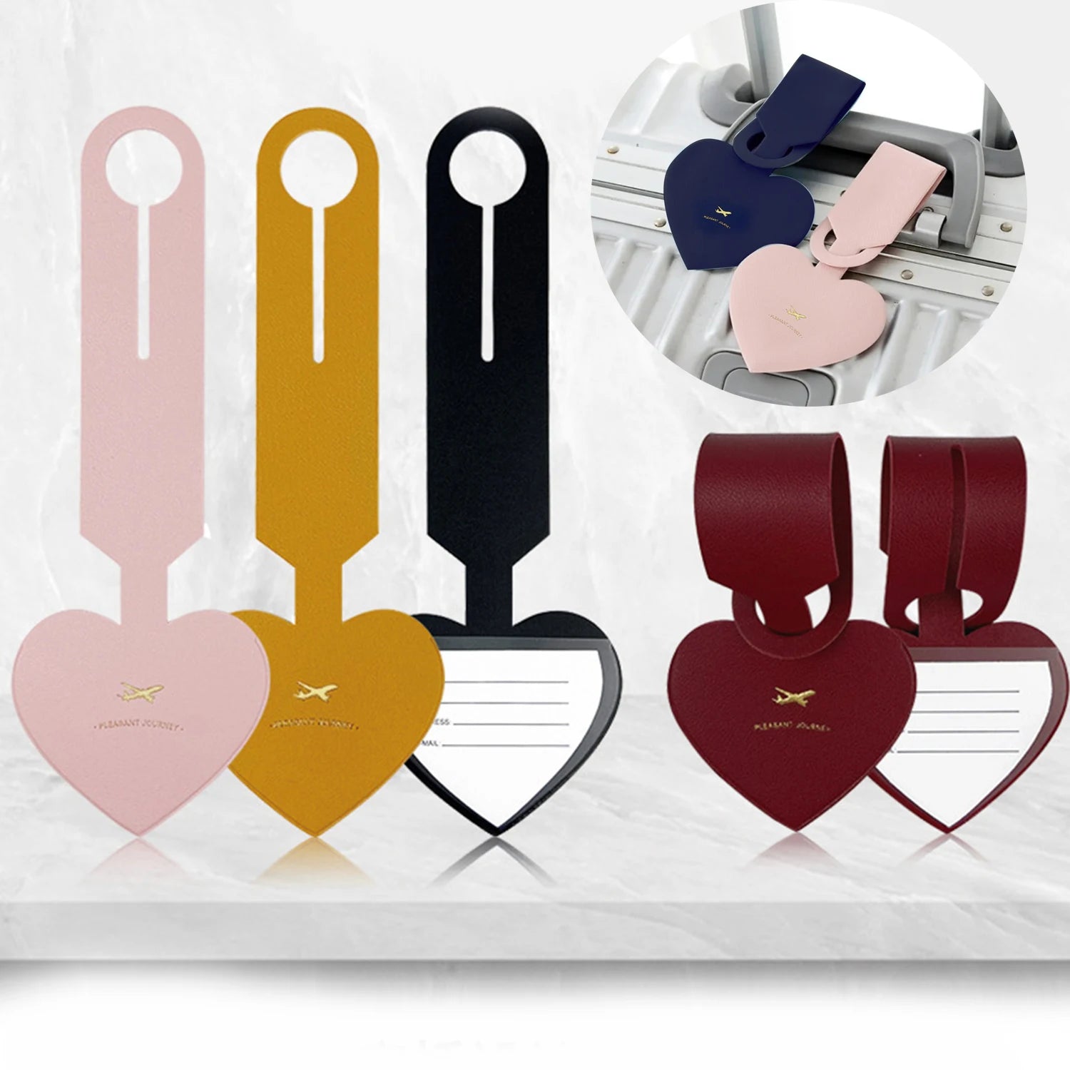 Simple Heart Shape Leather Luggage Tag Women Travel Suitcase ID Address Holder Girls Baggage Tags Boarding Bag Portable Label