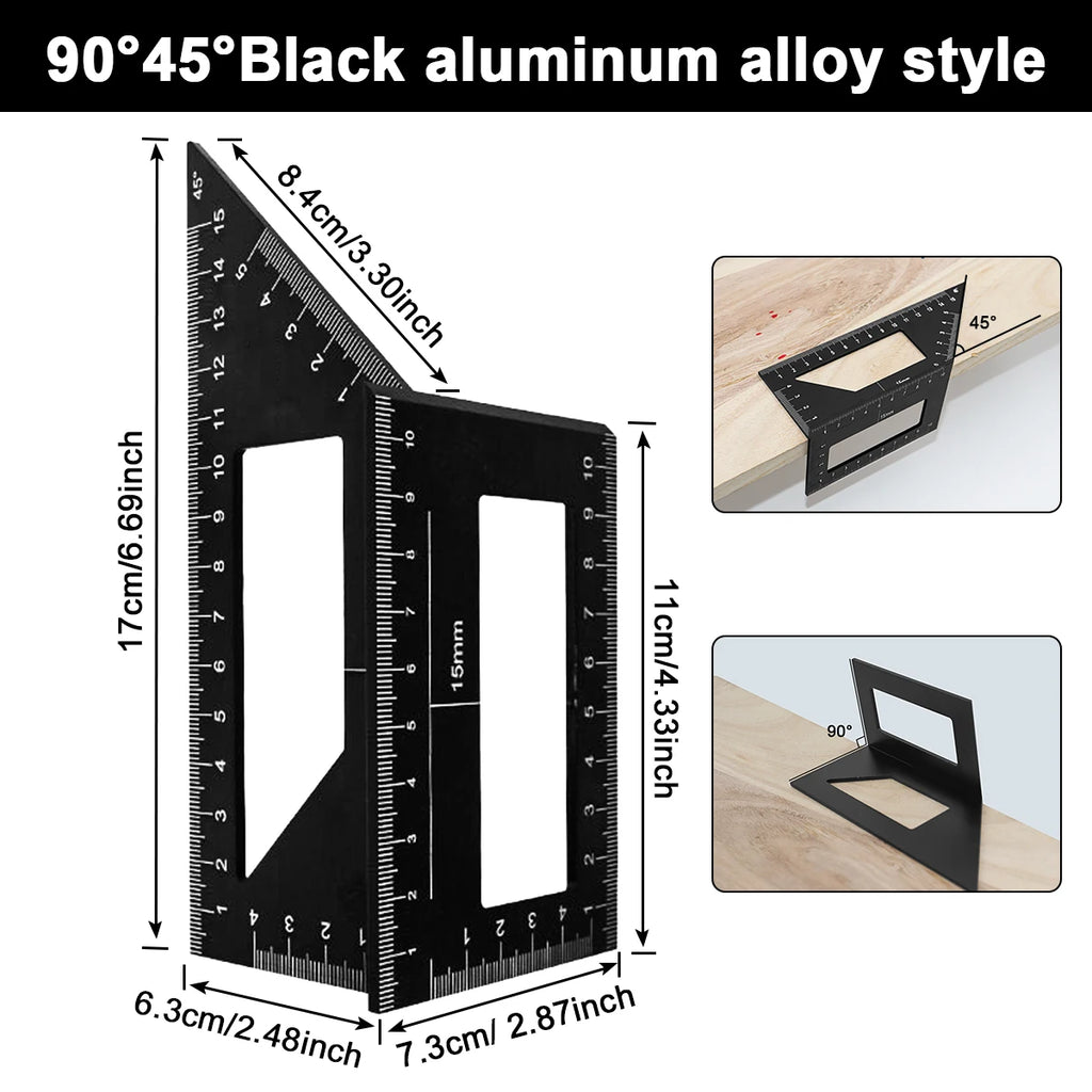 Multifunctional Angle Ruler 45° 90° Aluminum Alloy Ruler Accurate Woodworking Square Angle Ruler Marking Gauge Carpenter Tool