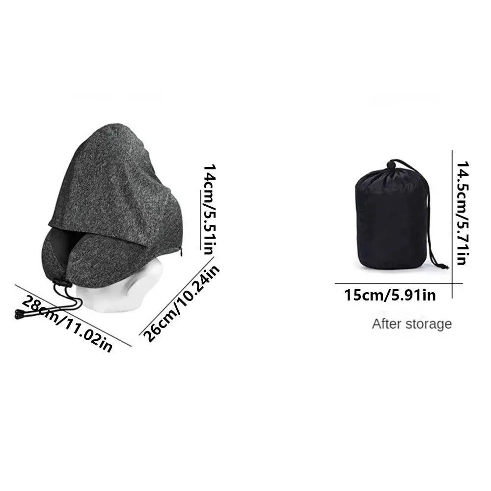 Removable Travel Neck Pillow Adjustable with Storage Bag Hooded Pillow Comfortable Soft Support U-shaped Pillow with Cap