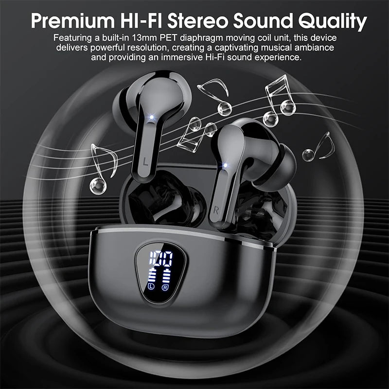 UYUXIO Wireless Earbuds BT5.3 HiFi Stereo Headphones with LED Display ENC Noise Cancelling Mic 48H IP7 Waterproof Earphones