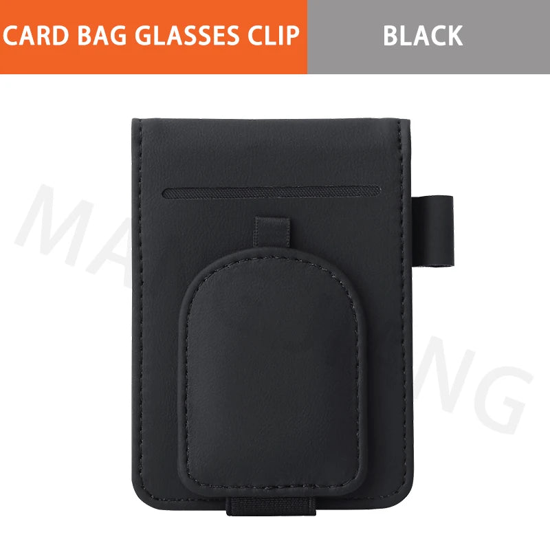 Car Sun Visor Organizer For Car Universal Eyeglasses Holder Card Storage Bag Pockets Clip Leather Interior Auto Accessories