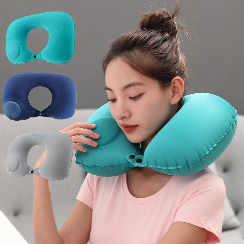 Inflatable Foot Rest Pillow Travel Portable Adjustable Layers Height   Airplane  U Shaped Press Inflatable Pillow