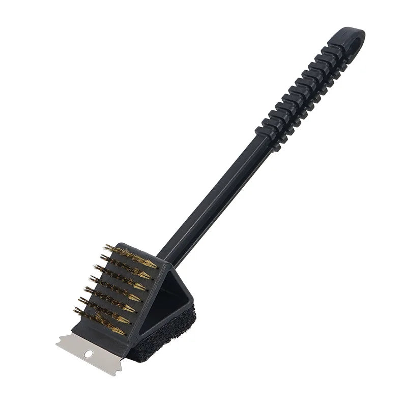 1pc 3 In 1 Corner Copper Wire Brush Barbecue Grill Oven Cleaning Bbq Brush Copper Wire Sponge Shovel Long Handle