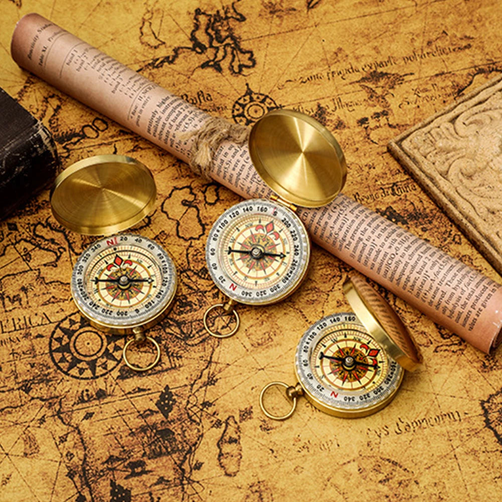 Camping Hiking Pocket Mini Copper Navigation Compass Outdoor Waterproof Luminous Retro Flip Compasses