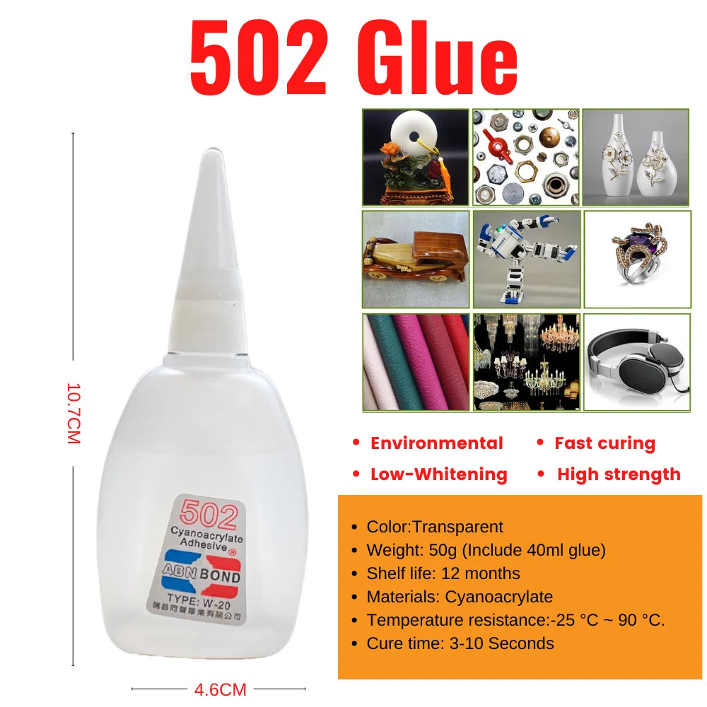 2pcs 50g 502 Super Glue Instant Dry Cyanoacrylate Strong Adhesive Office Supplies Quick Bond Leather Glass Metal Fast Glue