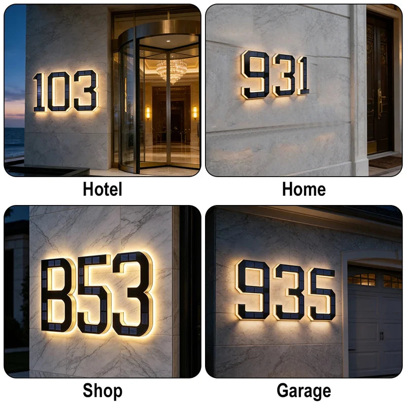 Outdoor Solar House Number Light 12CM LED Address Sign Light Sensor Door Plate for Home Yard Wall Decoration Use Set Kit Supply