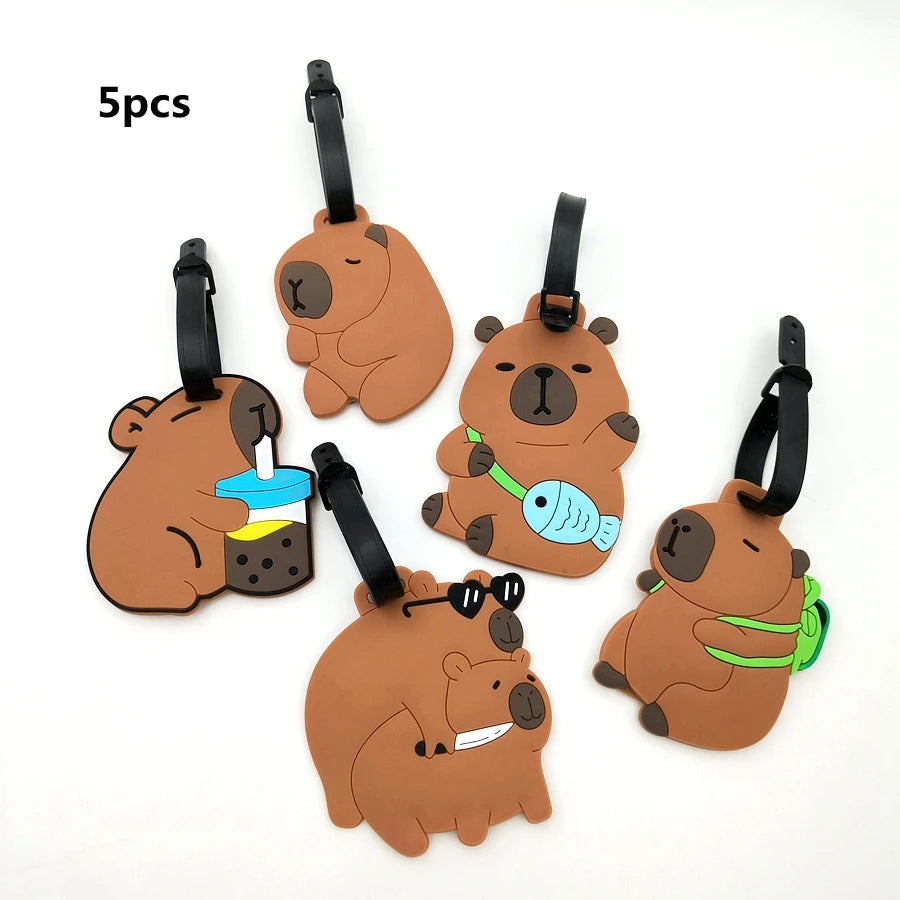 1//2/3PCS Cute Animal Kapibala PVC Soft Rubber Luggage Tag Hanger Identification Tag Bag Hanger Luggage Hanger Anti Loss Strap