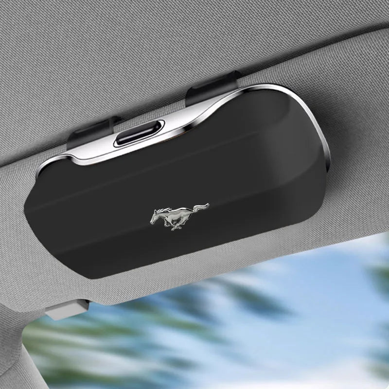 For Ford Mustang Car Sunglasses Holder, ABS Visor Glasses Case Clip Carbon Fiber Texture Car Sun Visor Glasses Box Storage