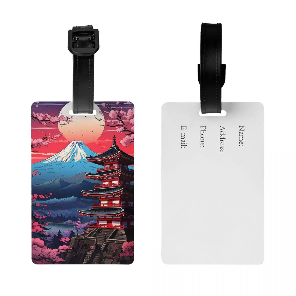 Japan Sakura Cherry Blossoms With A Red Rising Sun Luggage Tags Suitcase Travel Baggage Boarding Tag Label Holder ID Name