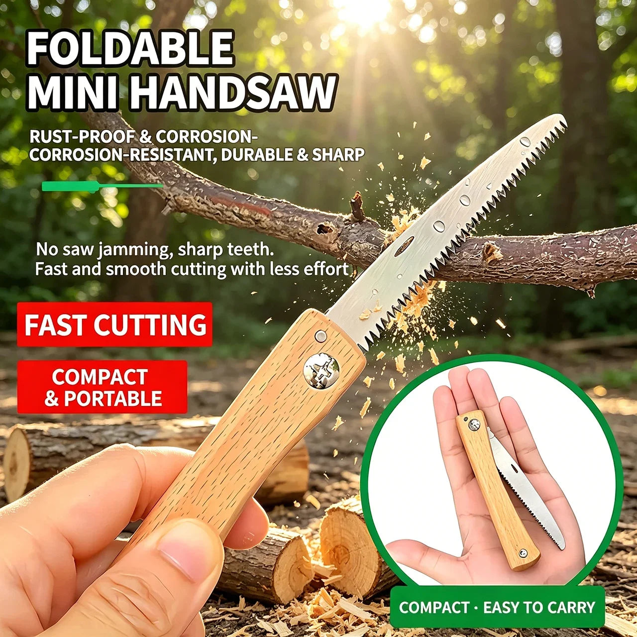Foldable Mini Hand Saw | Portable Pocket Pull Saw for Woodworking | Small Camping & DIY Crafting Tool