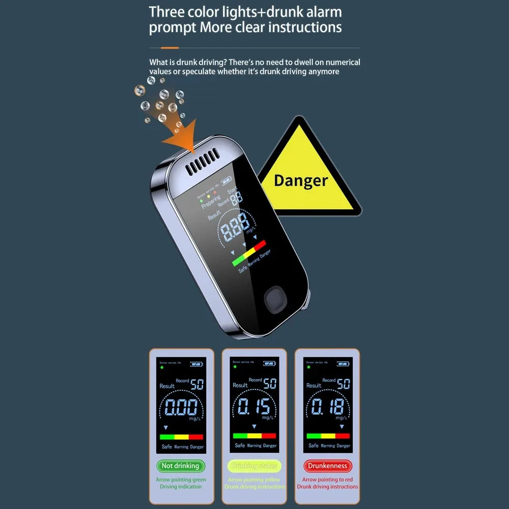 Non-Contact Alcohol Tester Breathalyzer USB Rechargeable with LED Digital Display Tester Portable Automobile Accessories