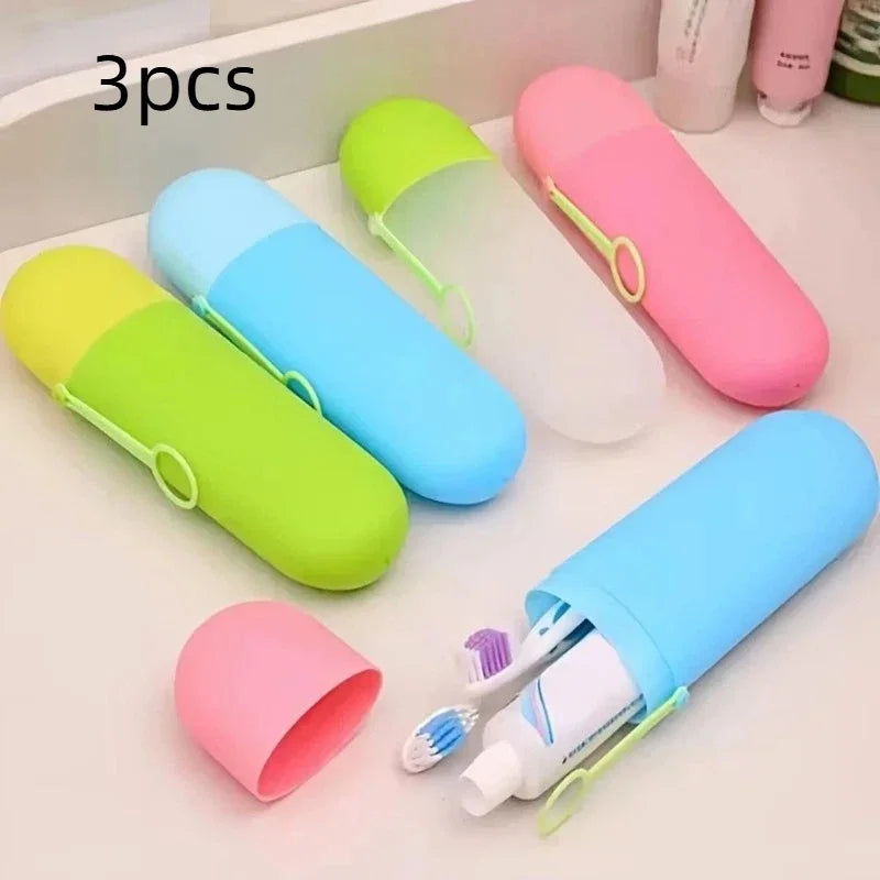 Dopamine Portable Toothbrush Case with Lid Hangable Travel Toothbrush Case Multifunctional Dustproof Toothbrush Storage Box