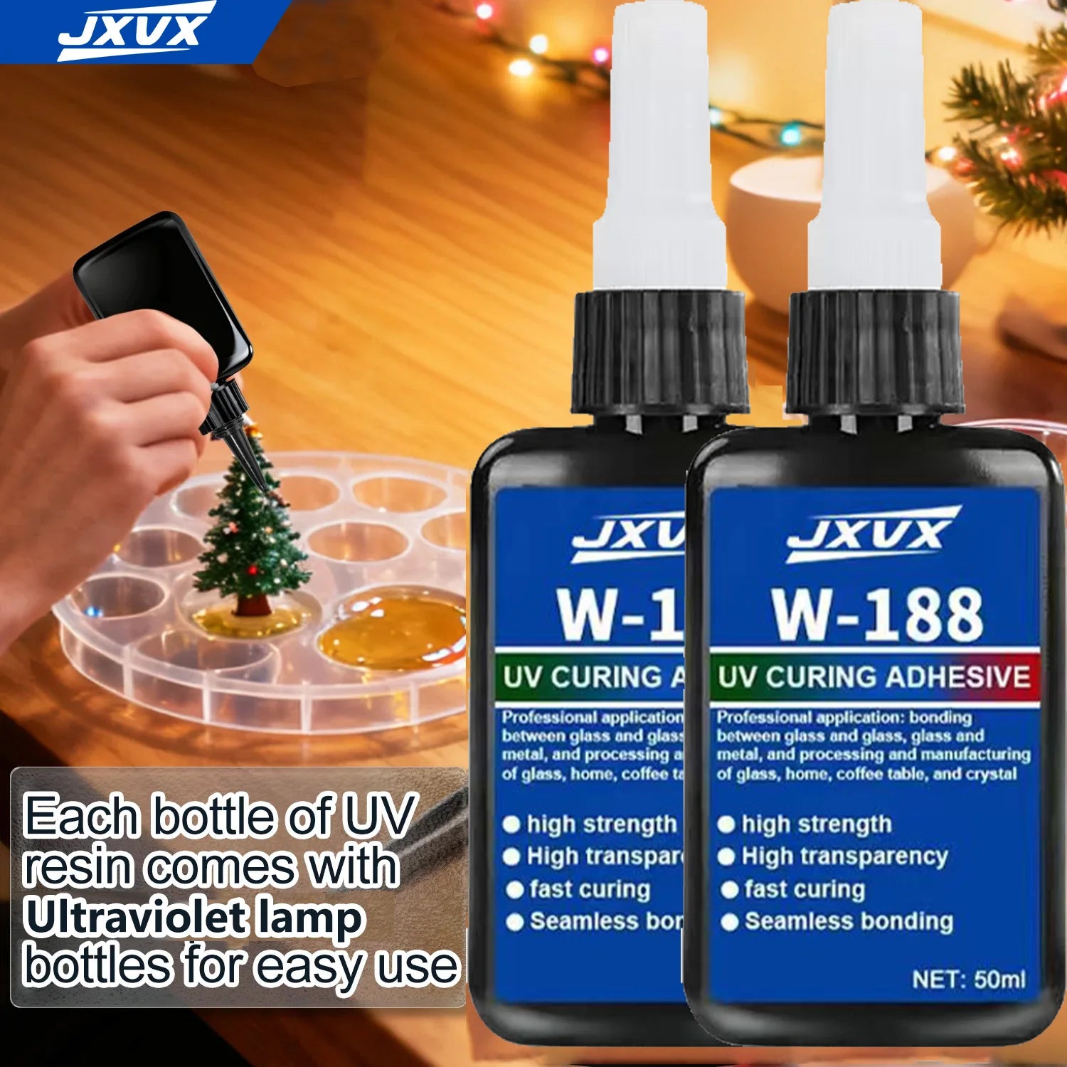 (50g Craft Glue) UV Adhesive, High-Strength Resin, High Transparency – For Metal, Glass, and Plastic DIY Projects