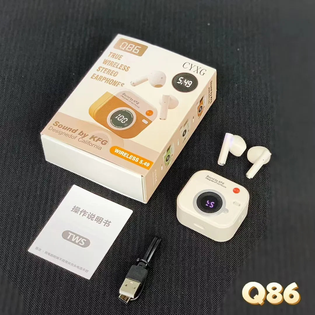 TWS Wireless Retro Earphone Sound By KFG ENC DT3 360°ACS 5.4 Bluetooth With Touch Control LED Power Display Sports Headset Gift