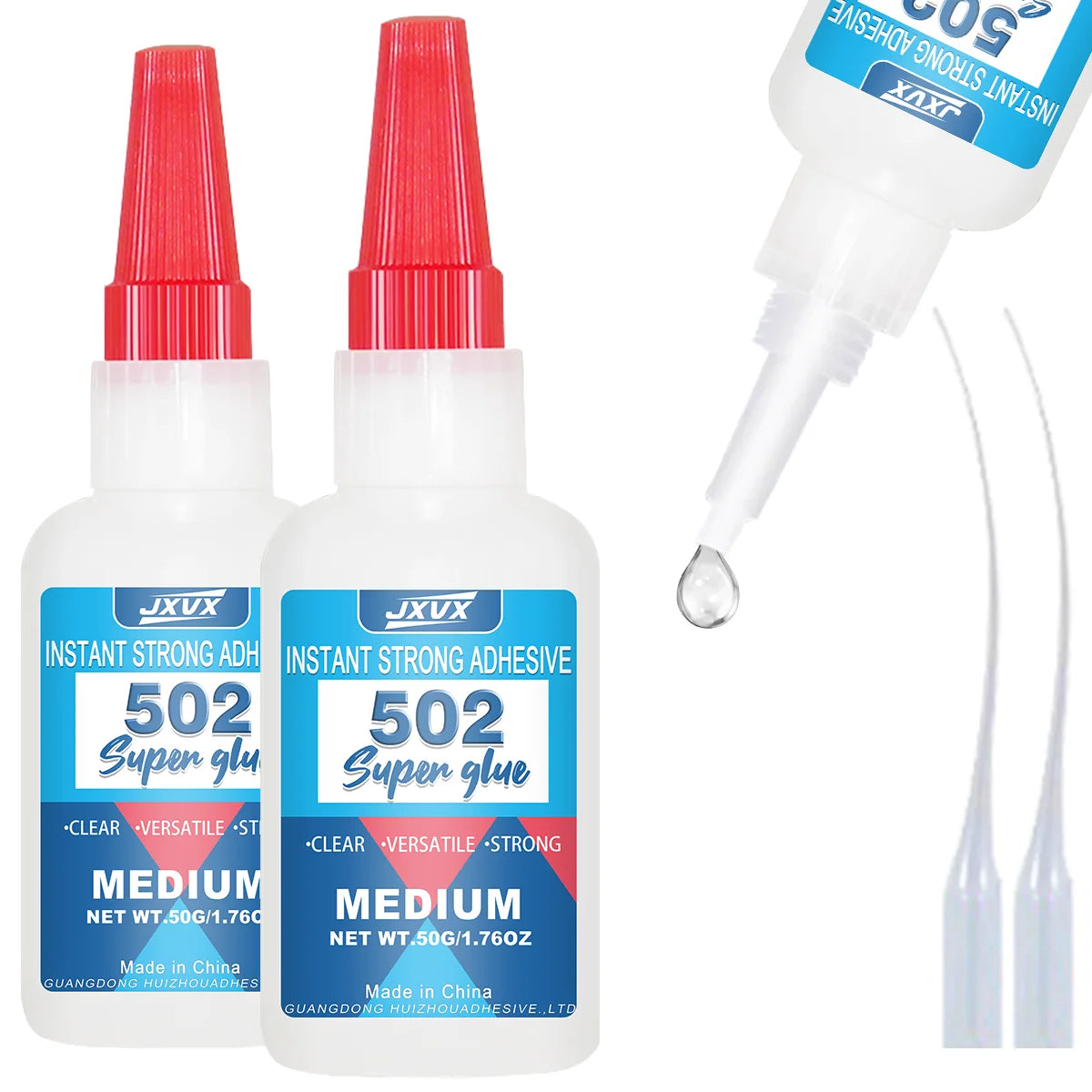 Super Strong Adhesive 502, 50G（1.76Oz）502 Super Glue Cyanoacrylate Quick Dry Instant Leather Rubber Wood Metal Strong Bonding Liquid Adhesive Tool, Quick Drying in 3 Seconds, 3580 Psi