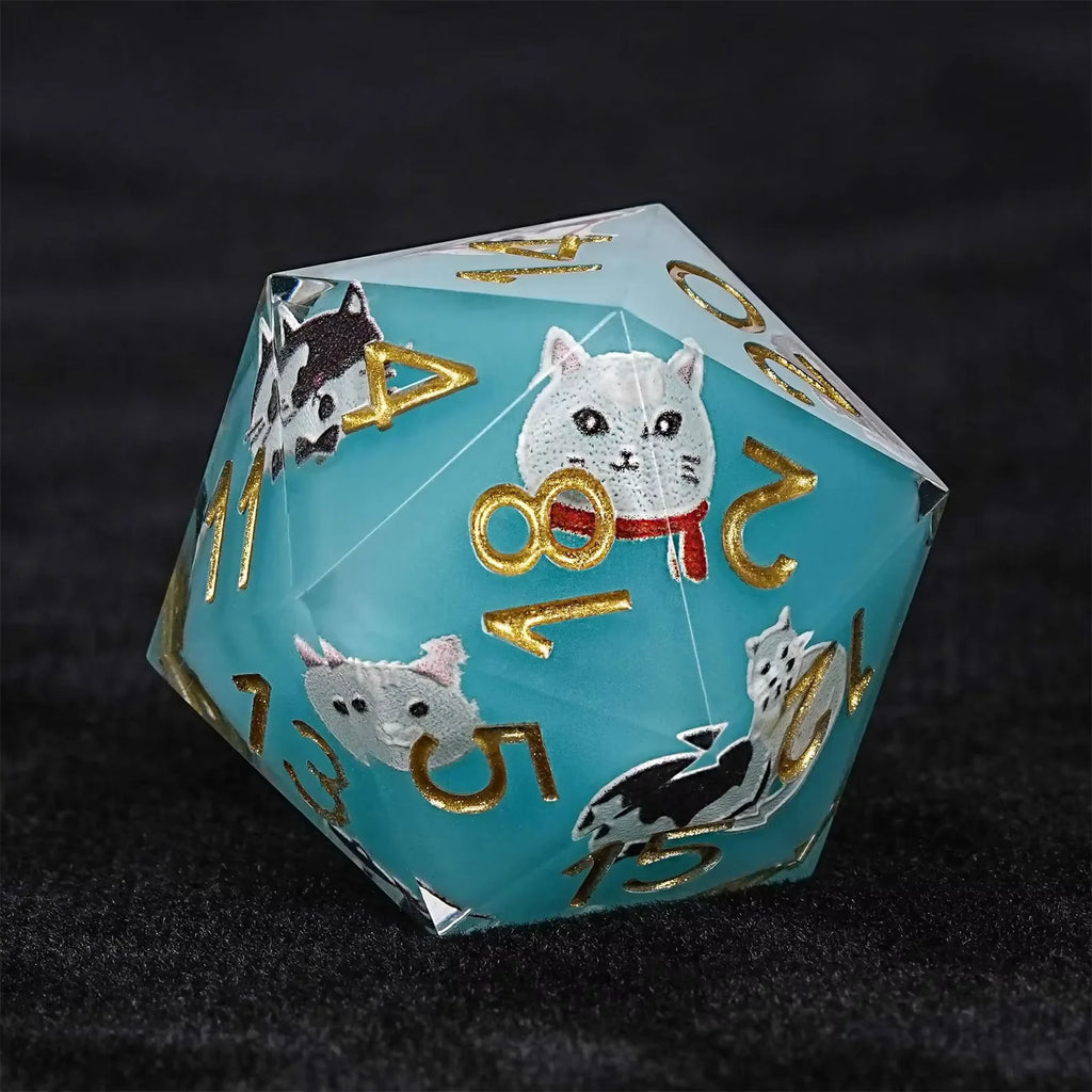 1-7pcs DND Milk White Solid Resin Black Kitten Smile Cat Dice Set Multi-sided Polyhedral Dice for D&D COC Role RPG Table Game