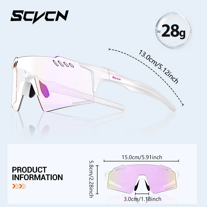 SCVCN Frameless Cycling Glasses UV400 Photochromic Bicycle Riding Eyewear Bike Running Equipment Sports MTB Outdoor Sport Hiking