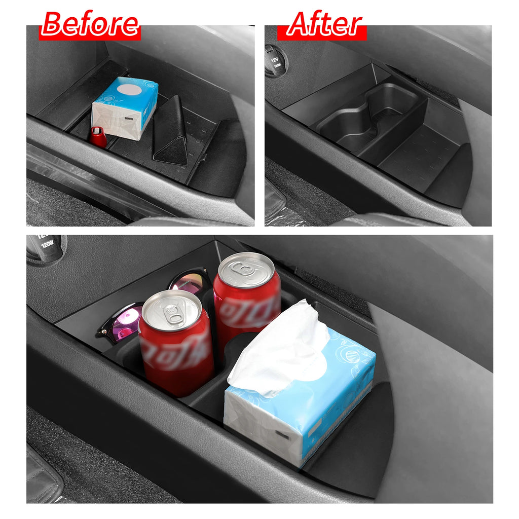 Smabee for Hyundai Santa Fe 2024 2025 2026 Car Central Lower Layer Storage Box Cup Holder TPE Organizer Tray Accessories Tidying