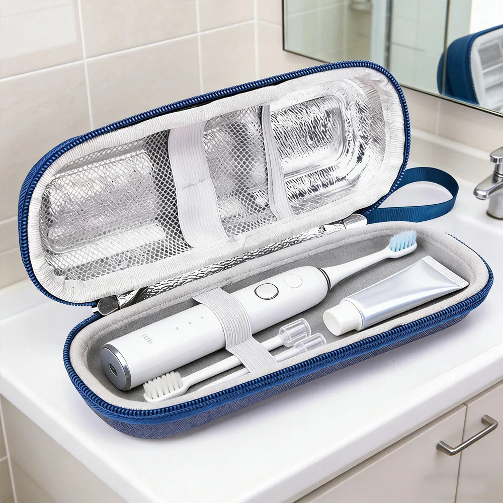 2-in-1 Electric Toothbrush & Data Cable Organizer EVA Shockproof Aluminum Foil Travel Storage Bag