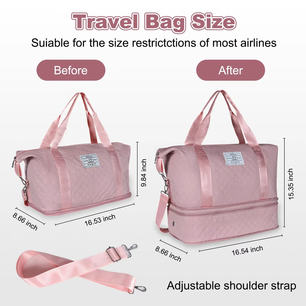 Expandable Travel Duffel Bag with Shoe Compartment Waterproof Weekender Gym Carry On Bag for Short Trip
