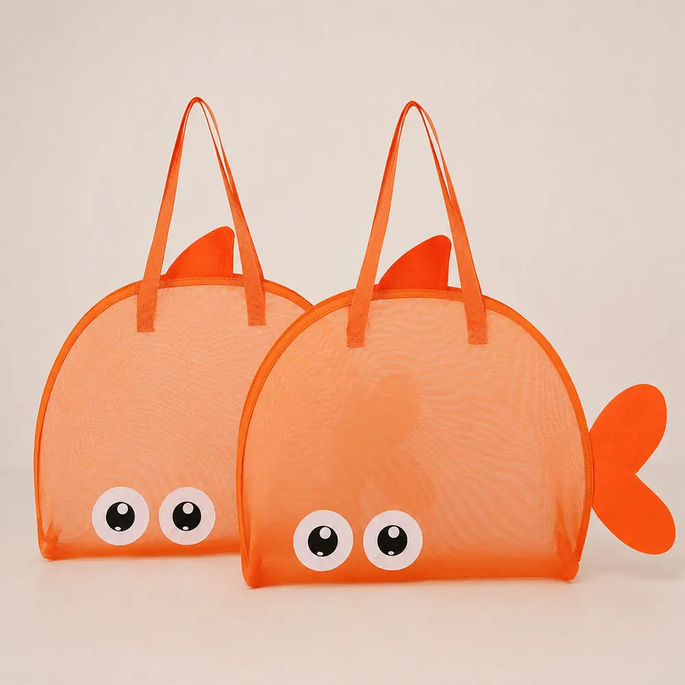 Cartoon Mesh Beach Bag Large Capacity Foldable Sand Toy Storage Tote Bag Lightweight Swim Pool Bag for Beach Travel Camping