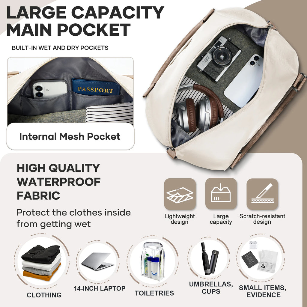 Women's Travel Bag 40x30x20 – Cabin Bag Airplane, Carry-on Luggage Weekend Bag for Women Men Sport, Maternity, Gym Foldable Bag