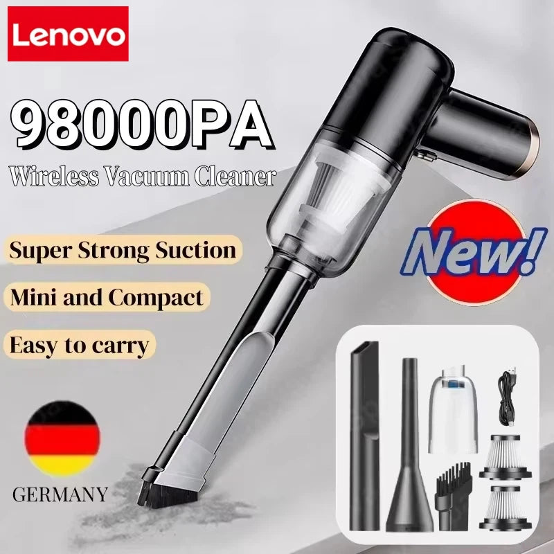 Lenovo 98000PA Wireless Vacuum Cleaner 120W Powerful Suction Home Car Dual- Use Cleaner Portable Handheld Cleaning Machine New
