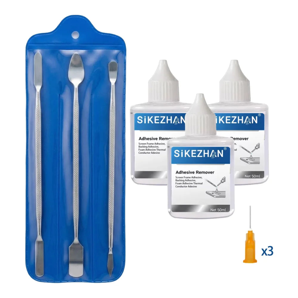 50ml Adhesive Remover Liquid Glue Clean with Metal Pry Spudger Tool Kit Needle for Phone Tablet Screen Frame Disassembly Repair