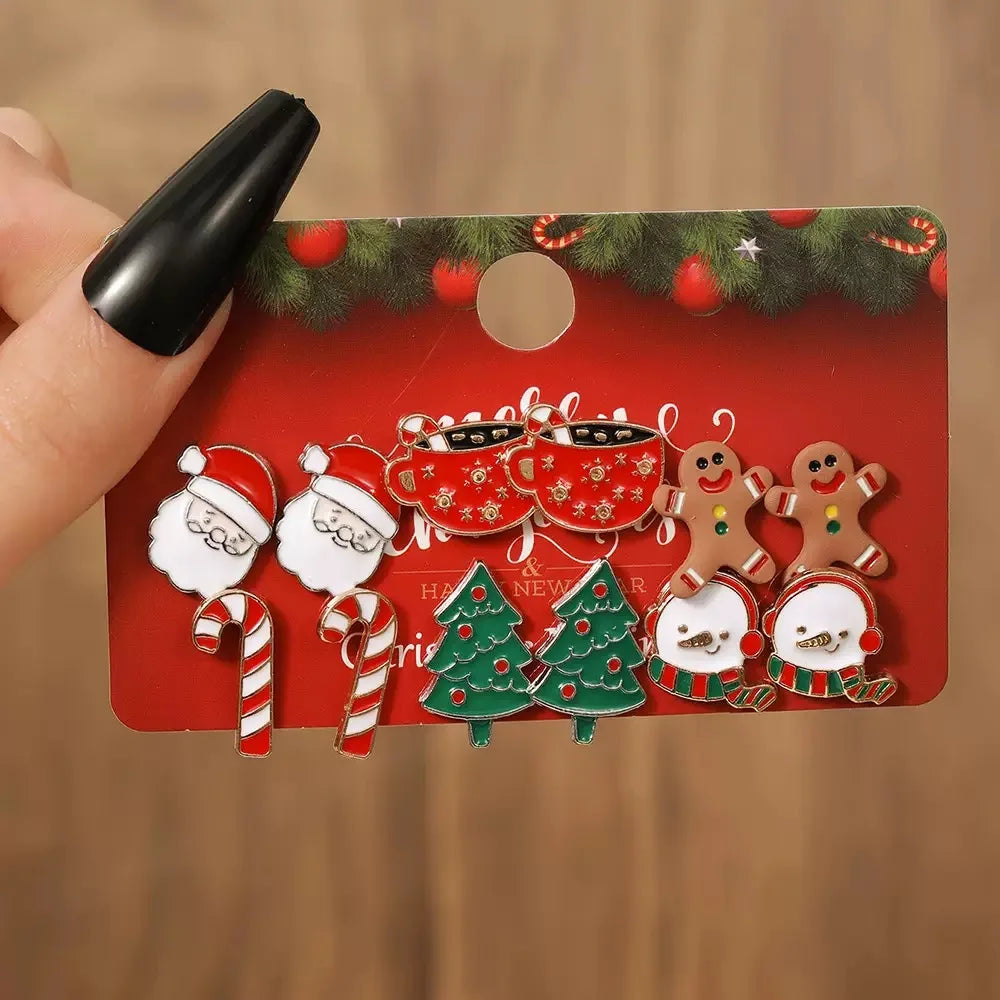 Fashion 6 Pairs/Pack Pendant Earrings Women Bells Milu Deer Snowflake Santa Claus Ear Trinket Festival Gift Atmosphere Joias