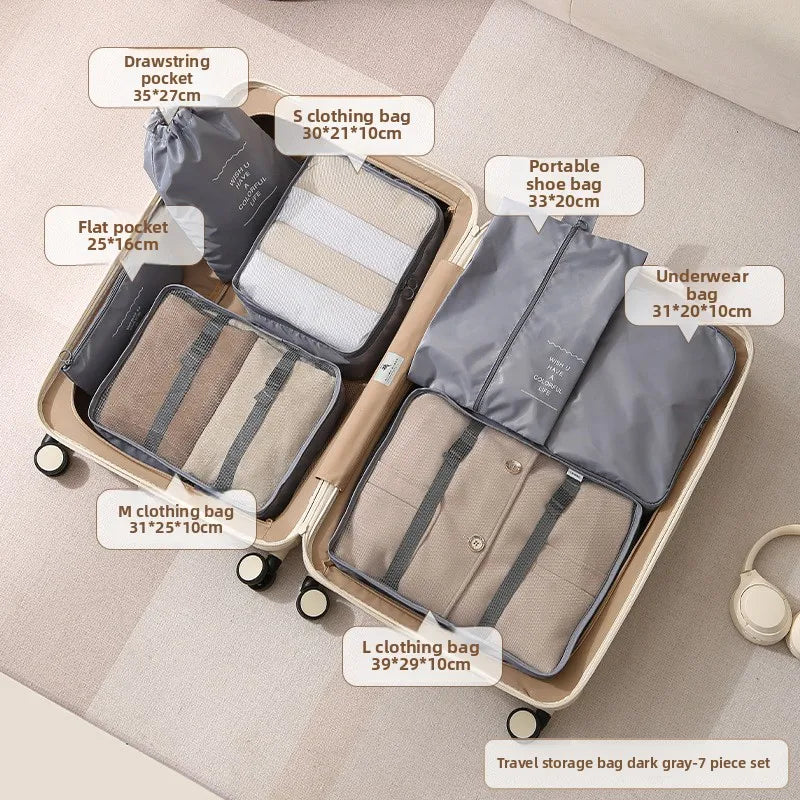 7pcs Set Travel Storage Bag Sub Packaging Multifunctional Cloth Luggage Organizer Compressible Clothing Storage Business Trip