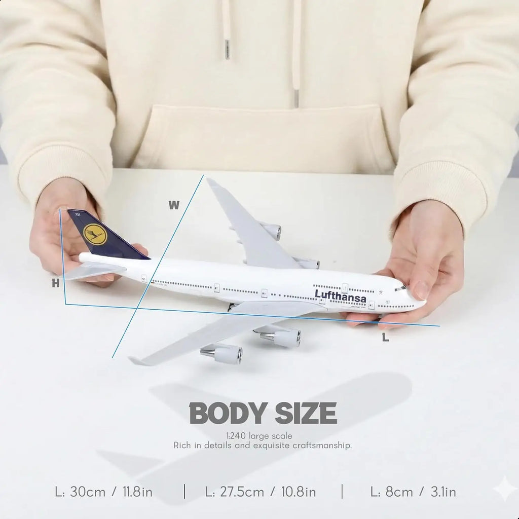 30cm Diecast Resin Airplane Model 1/240 Scale Lufthansa B747 With Display Stand Wheel Collectible Aircraft For Aviation Gift