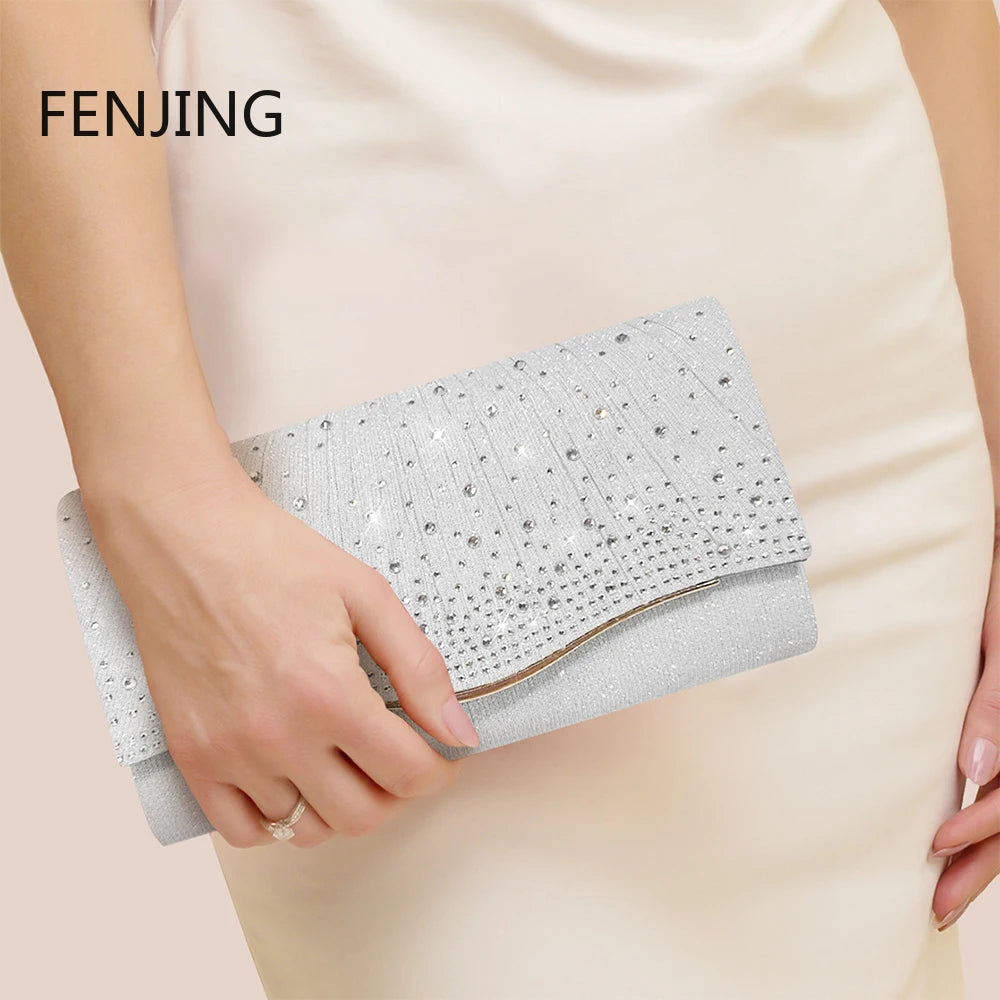 Diamonds Evening Clutch Bag Female Crystal Envelope Bags Wedding Purse Party Banquet Purses Gold Silver Day Sequin Shoulder Bags