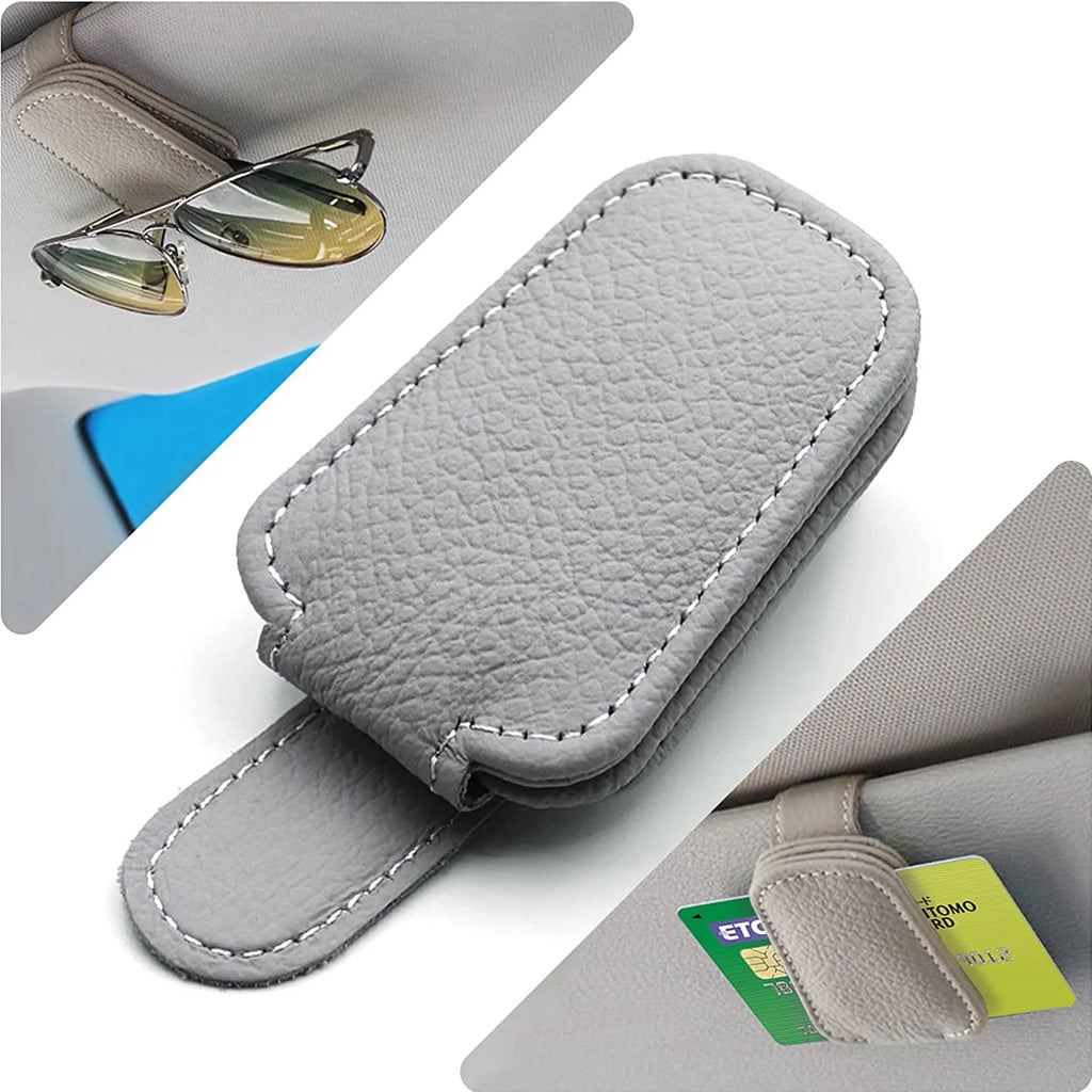 Car Sun Visor Glasses Clip Leather Car Sunglasses Holder Universal Eyeglasses Hanger Ticket Card Holder Car Interior Accessories