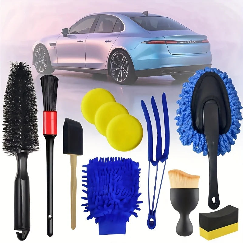 11Pcs Car Cleaning Tool Set Duster Pointed Hub Brush Long And Short Cleaning Brushes Suitable for Car Cleaning Tool