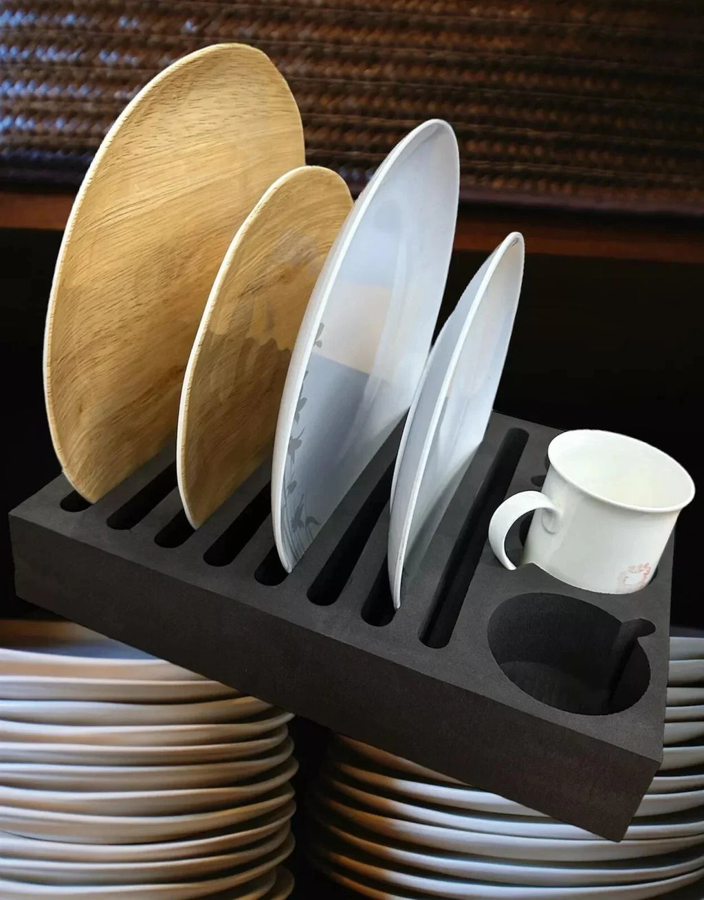 Foam Cup Plate Glass Mug Holder Storage Black For Caravan Motorhome VW Camper Van