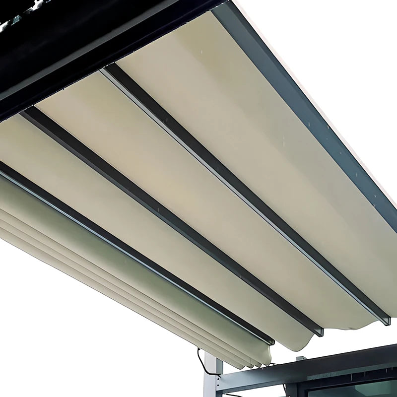 Motorized Retractable Pergola Roof Waterproof Sunproof Folding Awning with Integrated LED Lighting for Patios Gardens