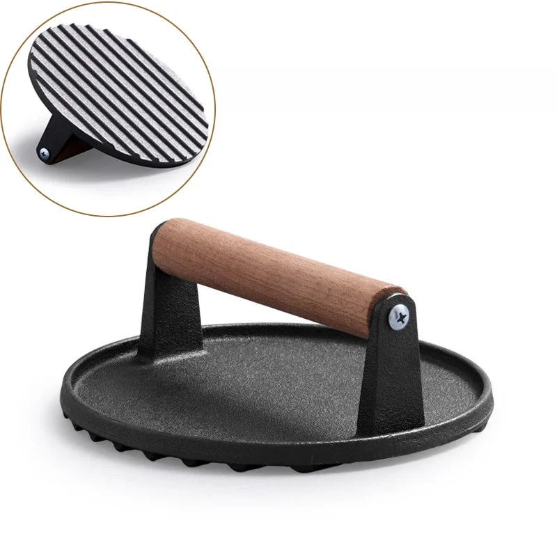 1Pcs Cast iron Steak Burger Press Round Rectangular Heavy-Duty Meat Press With Handle For Flat Top Grill Food BBQ Cooking Tool