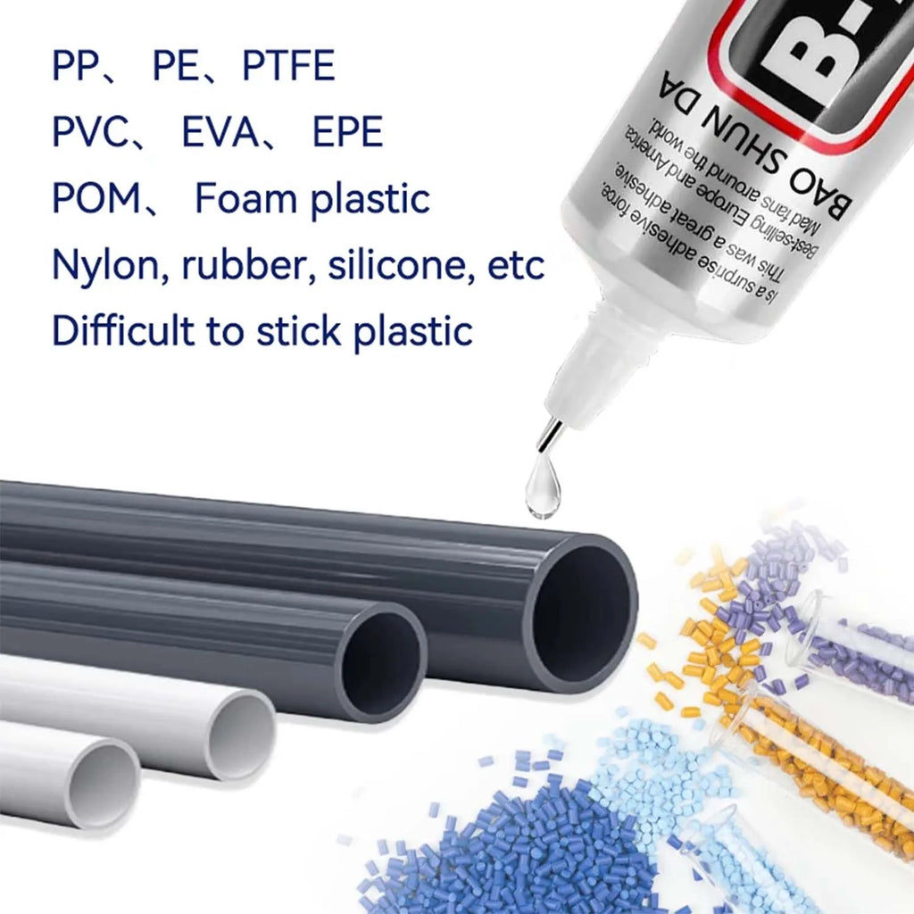 B-7000 PP PE Plastic Bonding Super Glue Transparent Super Strong Adhesive for Polypropylene, Polyethylene, ABS, PVC, PMMA, EVA .