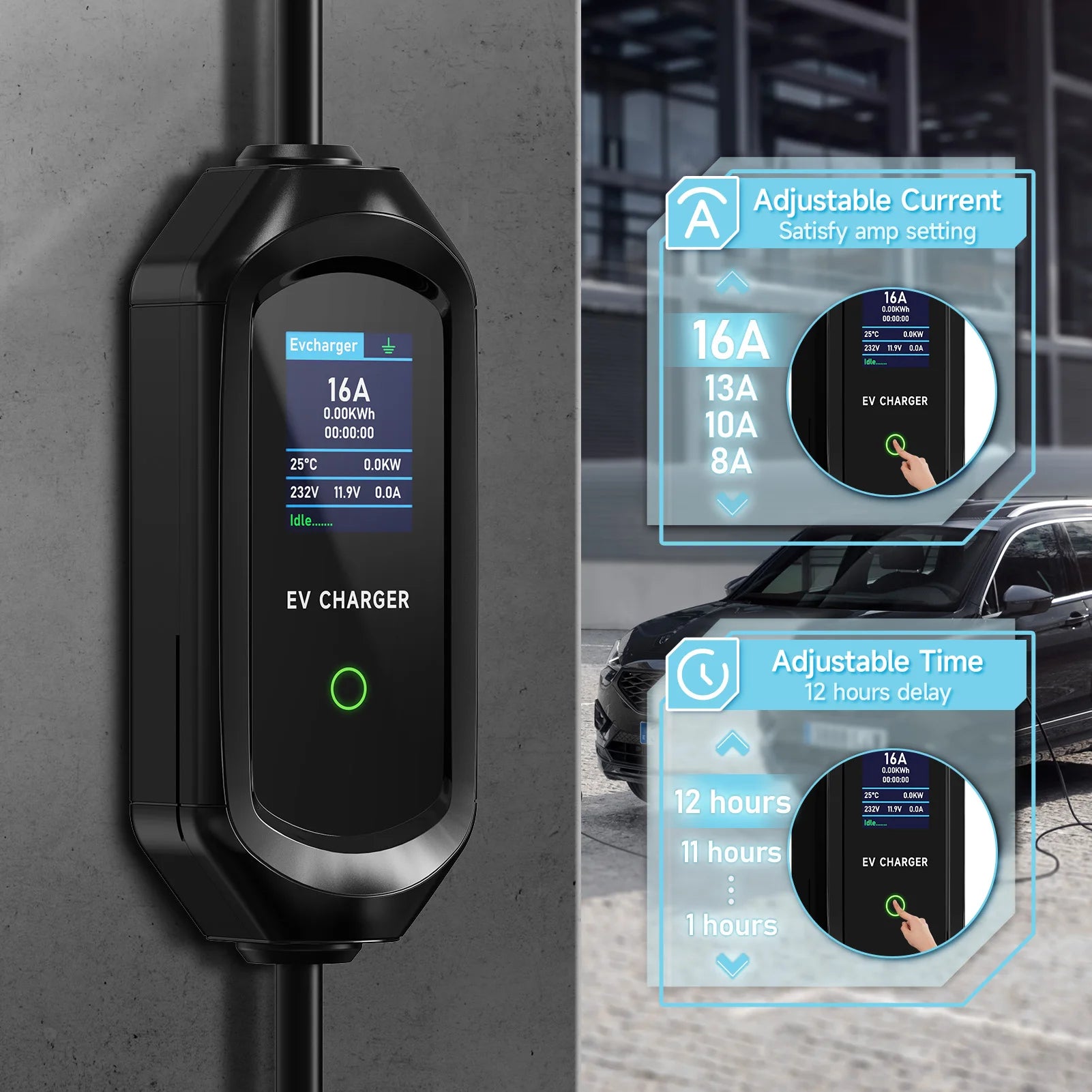 AFEEV Portable EV Charger Type2 IEC62196-2 16A EVSE Fast Charging Cable Type1 SAE J1772 Wallbox 3.5KW GBT Electric Car Charger
