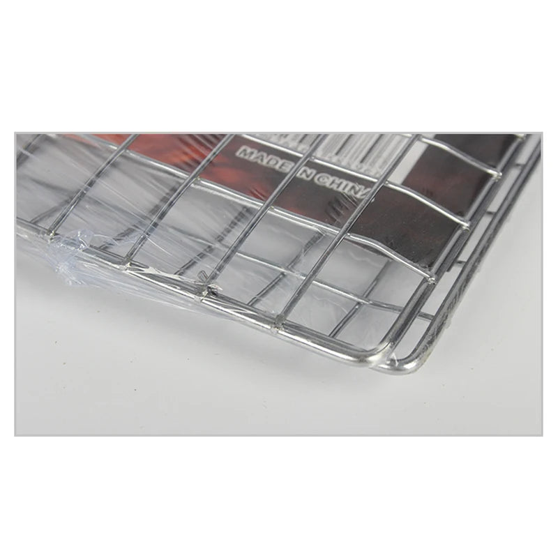 Stainless Steel Wooden Handle Barbecue Net Grilled Fish Clip 35x24 Cm Outdoor Grilling Tool