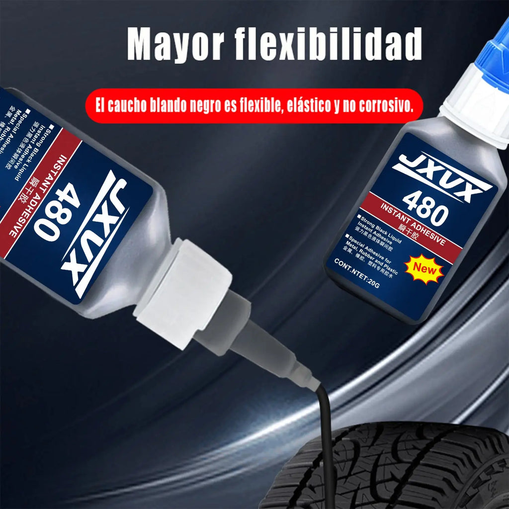 JXVX 20g 480 Super black glue for tyre repair Black liquid glue Durable rubber Wear-resistant adhesive Non-corrosive Instant bonding Leather Original adhesive, complete with dispenser.